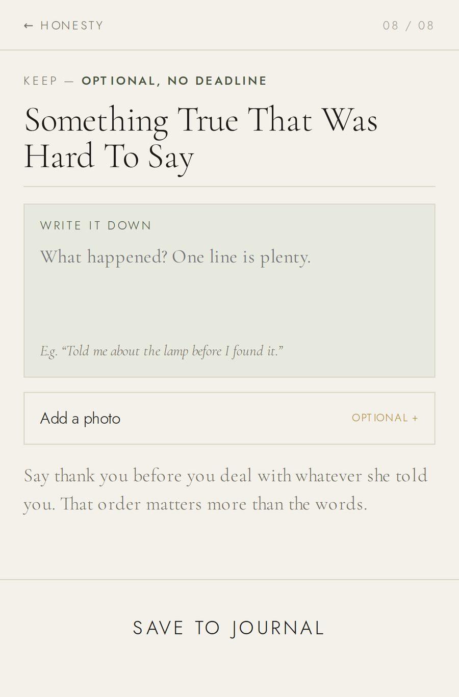 The journal screen in the Manor app