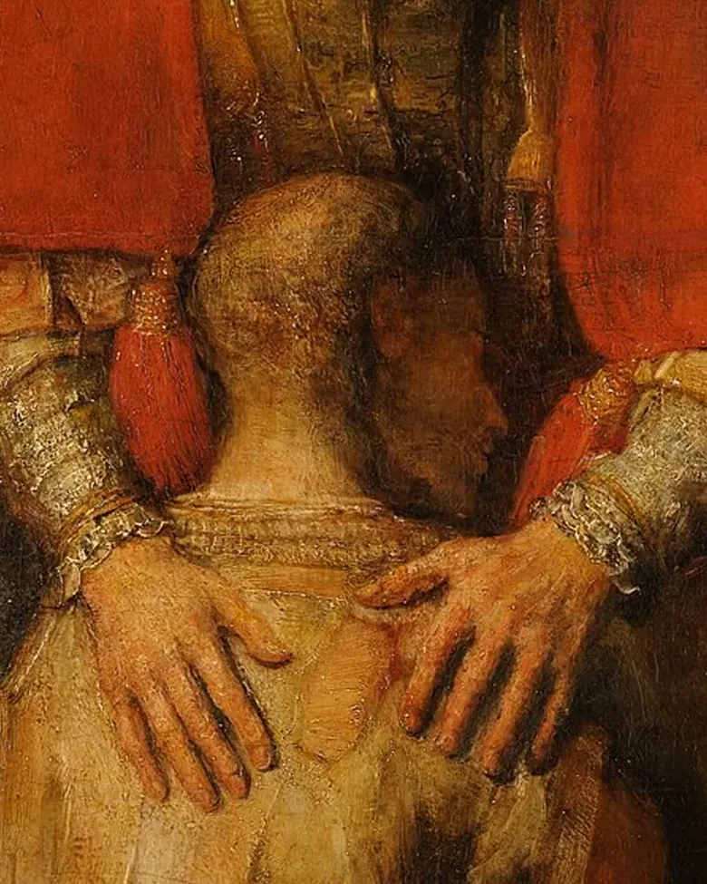 A frame from the painting tour: the father’s hands on his son’s back