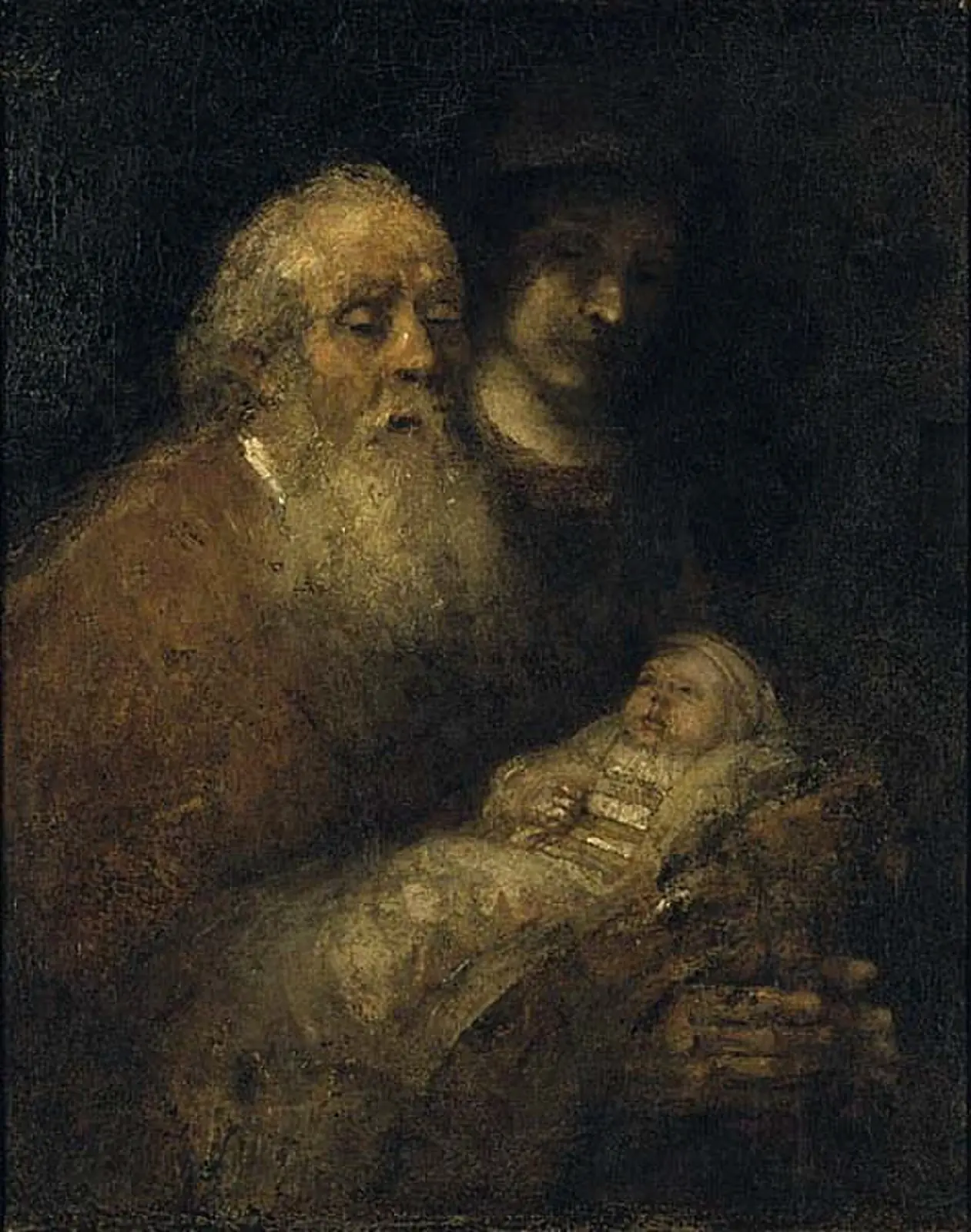 Rembrandt’s Simeon in the Temple: an old man holds the infant Jesus.